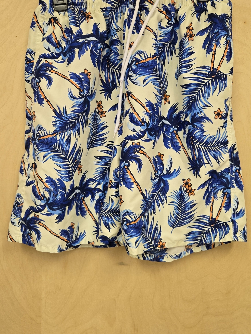Amazon Men's Blue & Cream Tropical Palm Swim Trunks